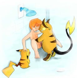 female human kasumi_(pokemon) male mijikaikami-girl misty_(pokemon) nintendo orange_hair penis pikachu pokemon pokemon_(species) pokephilia raichu