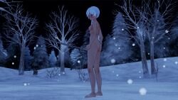 3d ass barefoot breasts completely_nude effineffer myrtenaster night nipples nude outdoors outside pussy rapier rwby snow sword training weapon weiss_schnee