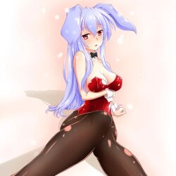 1girls alternate_costume alternate_version_available blue_hair bodysuit bowtie bunny bunny_costume bunny_ear bunny_ears bunny_girl bunnygirl bunnysuit collar female_focus female_only kurousagi_(mondaiji) mondaiji_tachi_ga_isekai_kara_kuru_sou_desu_yo? nipples nude pink_eyes pink_hair problem_children_are_coming_from_another_world red_eyes torn_clothes torn_clothing torn_legwear torn_pantyhose