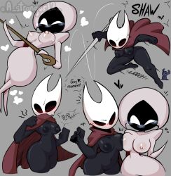 2girls anthro anthrofied areolae astranger big_breasts black_body black_eyes blush blushing breasts breasts_out cloak dialogue duo embarrassed embarrassed_female embarrassed_nude_female empty_eyes english_text exposed_breasts female female/female female_only hollow_knight hornet_(hollow_knight) hourglass_figure insect insect_girl insects lace_(hollow_knight) large_breasts lesbian multiple_girls nipples no_pupils partially_clothed pussy silksong simple_background text text_bubble voluptuous wide_eyed yuri