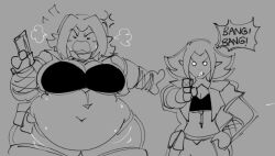 2d angry_face big_belly big_breasts decoy fat female_only overweight_female paladins pointing saati_(paladins) sketch skiptty