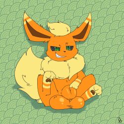 1:1 2022 absurd_res animal_genitalia azzyyeen balls big_balls big_sheath black_sclera eeveelution fan_character feral flareon front_view fully_sheathed fur genitals green_background green_eyes grin hi_res hindpaw huge_balls huge_sheath hyper hyper_balls hyper_genitalia hyper_sheath male markings multicolored_body multicolored_fur nintendo nude orange_body orange_fur pawpads paws pokémon_(species) pokemon quadruped sheath simple_background sitting smile solo spiral_eyes two_tone_body two_tone_fur video_games vovo