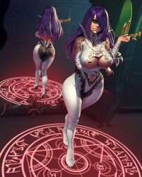 choker curvy female green_eyes mirror purple_hair smoking_pipe solo underboob white_witch_(slayerbiode) xxnikichenxx