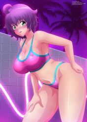 1girls big_breasts blush breasts busty cleavage female female_only green_eyes hand_on_hip hand_on_own_thigh hand_on_thigh large_breasts leaning_forward looking_at_viewer navel open_mouth original pose posing purple_hair sensual short_hair sports_bra sportswear thick_thighs thighs voluptuous yukino_akaihi yukino_memories zel-sama