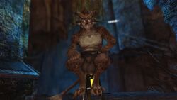 3d_(artwork) 4_ears 4_horns 4_toes 5_fingers animal_genitalia anthro athletic athletic_anthro athletic_male balls big_balls bottomwear cave charr claws clothed clothing detailed_background digital_media_(artwork) digital_painting_(artwork) digitigrade feet felid fingers fully_sheathed fur genitals guild_wars hi_res horn huge_balls loincloth looking_at_viewer male male_focus male_only mammal mixed_media mostly_nude multi_ear multi_horn paws screencap screenshot_edit sheath sitting smile snowskau solo spread_legs spreading teeth toes topless video_games