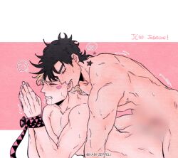 battle_tendency biting_ear blush caesar_zeppeli censored gay ham_zeppeli hands_together joestar_birthmark jojo's_bizarre_adventure joseph_joestar male/male male_only male_penetrated male_penetrating_male nude_male sweat tied_hands yaoi