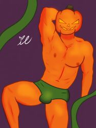 _iso_late_ bara bulge gay humanoid male male_only muscle muscles muscular pumpkin pumpkin_head speedo yaoi