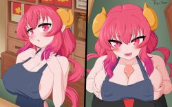 1boy 1girls apron big_breasts female female_focus ilulu_(dragon_maid) kai-too light-skinned_female light_skin long_hair miss_kobayashi's_dragon_maid naked naked_apron paizuri red_hair shortstack titfuck titjob