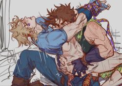 2boys anal bar_censor battle_tendency blonde_hair brown_hair caesar_zeppeli censored clothed_sex clothing fingerless_gloves gay gloves hands_tied jojo's_bizarre_adventure joseph_joestar male male/male male_only male_penetrated male_penetrating_male penetration unbuckled_belt unzipped_pants yaoi