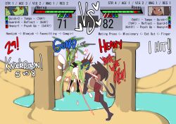 1futa 1girls absurd_res animal_ears big_breasts breasts brown_body brown_skin catgirl clothed clothing competition dark-skinned_futanari dark_skin duo felid female fight full_body futanari gameplay_mechanics green_body green_skin herm hi_res huge_breasts humanoid intersex intersex/female kemonomimi mammal multi_eye npc5554 sexfight sexual_competition