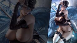 1girls akame_ga_kill! alternate_version_available artist_signature big_breasts blue_hair bra breasts curvaceous curvy esdeath_(akame_ga_kill!) female female_only hi_res highres huge_breasts human large_breasts long_hair looking_at_viewer military military_hat nipples panties patreon_reward seductive_look seductive_smile solo solo_female solo_focus thick_thighs very_high_resolution zumi