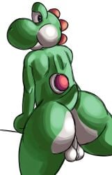 akenju ass backsack balls big_ass big_butt gay genitals green_body huge_butt male male_focus male_only mario_(series) nintendo scalie solo thick_thighs video_games white_background yoshi