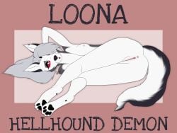 anthro anus ass breasts canid canid_demon canine demon feet female genitals hellhound helluva_boss kattbutik loona_(helluva_boss) mammal pawpads paws pussy solo