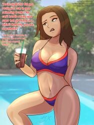 1girls applespicex betrayal bikini bonnie_rockwaller brown_eyes brown_hair cheating cheating_girlfriend dialogue disney disney_channel female femdom femdom_caption girlfriend kim_possible kinkywinky69 netorare pool poolside premature_ejaculation premature_ejaculation_shaming purple_bikini solo speech speech_bubble tan_body tan_skin tanned_female tease teasing text text_box text_bubble