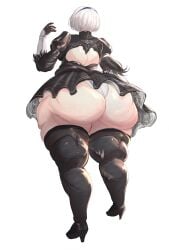 1girls ass bamboo_ale bbw big_ass chubby fat fat_ass female female_only hairband huge_ass light-skinned_female light_skin nier nier:_automata rear_view short_hair solo solo_female standing thick_thighs white_hair yorha_2b