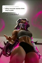 1girls abs athletic athletic_female biceps big_breasts dominant_female female female_focus female_only gilf gym_uniform human human_only know_your_place league_of_legends looking_at_viewer looking_down_at_viewer meme mildly_muscular_woman milf muscular_female renata_glasc solo solo_female thick_thighs voluptuous zaun_(city)