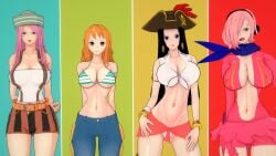 3d 4girls big_breasts bikini boa_hancock female female_only jeans jewelry_bonney koikatsu nami one_piece qxdt vinsmoke_reiju