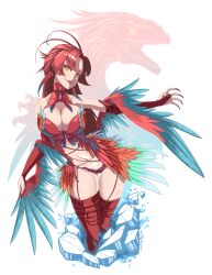 1girls bare_shoulders bare_thighs big_breasts cleavage dinosaur feathers gijinka humanized jurassic_world jurassic_world_dominion lolitamajin navel pyroraptor red_hair tagme