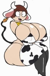 bovine bra chubby cow_ears cow_print cow_tail curvy dave_(moldygh) dave_and_bambi_mod horns hyper_breasts large_breasts light-skinned_female light_skin panties partially_clothed rule_63 short_hair sitting smile tail thick_thighs thighhighs