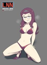 1girls bikini bikini_bottom bikini_top glasses heels joanna_(little_witch_academia) little_witch_academia oksandio panties simple_background tagme