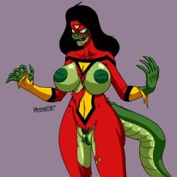 after_transformation anthro breast_expansion doomington lizard lizard_girl lizard_humanoid marvel spider-woman transformation