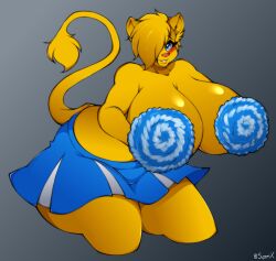 1girls 2019 4k absurd_res anthro artist_name ass big_ass big_breasts big_butt blonde_hair blue_eyes blue_eyes_female blush bottomwear breasts cheerleader cleavage clothed clothing curvaceous curvy curvy_body curvy_female curvy_figure deviantart digital_drawing_(artwork) digital_media_(artwork) eyelashes felid female female_focus female_only fur furaffinity furry grey_background hair hair_over_one_eye hi_res hourglass_figure huge_breasts hyper hyper_breasts kristy_winters_(lildredre) lion lion_ears lion_girl lion_humanoid lion_tail long_tail looking_at_viewer mammal no_bra pantherine pom_poms short_hair simple_background skirt smile solo superix thick_thighs topless topless_anthro topless_female twitter voluptuous wide_hips yellow_body yellow_fur