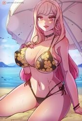 1girls beach bikini blonde_hair female female_only himmely huge_breasts kitagawa_marin light-skinned_female looking_at_viewer nipple_bulge solo sono_bisque_doll_wa_koi_wo_suru swimsuit