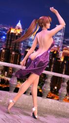 1girls 3d asian asian_female ass backless_dress backless_outfit balcony building cityscape dead_or_alive happy heels high_heels imminent_sex inviting inviting_to_sex kasumi_(doa) long_hair looking_at_viewer mkjerf night orange_hair outdoors pink_heels ponytail purple_dress seducing seduction seductive seductive_eyes seductive_gaze seductive_look seductive_mouth seductive_pose seductive_smile showing_ass showing_off skyscraper