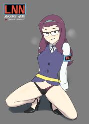 1girls bottomless glasses heels joanna_(little_witch_academia) little_witch_academia oksandio panties school_uniform simple_background tagme