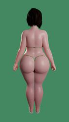 3d 3d_(artwork) areolae areolae_slip big_ass big_belly big_breasts big_butt blank_background blizzard_entertainment eddysfm glasses green_background green_glasses huge_ass huge_breasts medium_hair mei_(overwatch) overwatch sandals small_bikini tiny_bikini