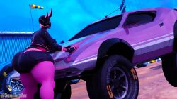 3d blender car clothed fortnite harlowe_(fortnite) large_ass large_breasts pink_skin self_upload sunninsfw thick_thighs voluptuous