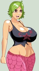 big_breasts camie casetermk female female_only green_hair mermaid nipple_bulge one_piece pixel_art short_hair solo solo_female