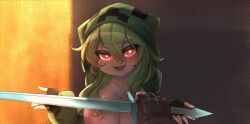 creeper creeper-chan creeper_girl diamond_sword green_clothing green_eyes green_hair merryweather minecraft sword