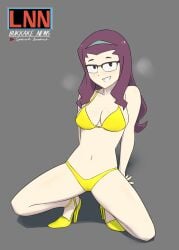 1girls bikini bikini_bottom bikini_top glasses heels joanna_(little_witch_academia) little_witch_academia oksandio panties simple_background tagme