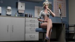 3d blonde_hair doctor female finger_in_mouth futanari heels hornywitches3d lingerie mercy overwatch