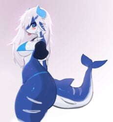 anthro big_breasts bikini blue_bikini blue_eyes breasts female horns shark soda_(soda_uyu) soda_uyu tagme tail