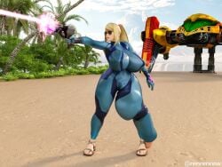 1futa 3d aviator_sunglasses big_breasts big_bulge bulge eyewear firearm footwear futa_only futanari glans handgun human hyper hyper_bulge hyper_penis jumpsuit large_breasts large_penis metroid mostly_clothed pale_skin pistol renrenrew samus_aran sandals sunglasses tinted_eyewear weapon zero_suit_samus