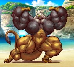 anthro ass avian b9tribeca big_breasts big_muscles breasts charlotte(gryphon) feather_markings feathers female flexing genitals gryphon huge_breasts huge_muscles hyper hyper_breasts hyper_muscles markings muscular muscular_female mythological_avian mythology nidus6969 pussy solo talons