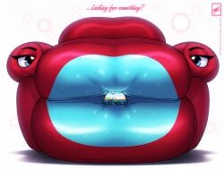 1girls bedroom_eyes big_lips chair eyelashes female female_only huge_lips hyper_lips inflatable lips saliva teasing teasing_viewer walter_sache