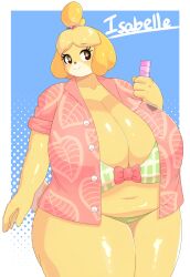 1girls 2020 animal_crossing anthro bbw big_breasts bikini braffy breasts canid canine canis cleavage clothed clothing female fur furry furry_only hi_res huge_breasts isabelle_(animal_crossing) large_breasts nintendo overweight overweight_female solo tagme thick_thighs thighs wide_hips