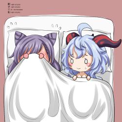 1girls 2021 after_sex bed bed_sheet blue_hair blush breasts chibi embarrassed facebook_username female ganyu_(genshin_impact) genshin_impact hiep_studio keqing_(genshin_impact) looking_at_another mob_face patreon_username pixiv_id purple_hair resting twitter_username yuri