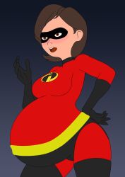 1girls arrowdark belly big_belly big_breasts breasts brown_hair disney elastigirl female helen_parr mature_female milf mother pixar pregnant spandex superheroine the_incredibles