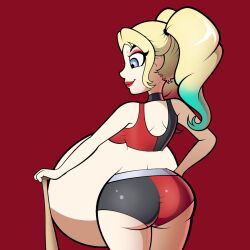 1girls ass back_view batman_(series) belly big_ass big_belly blonde_hair bubble_butt dc_comics drakanoms female harley_quinn huge_belly pregnant