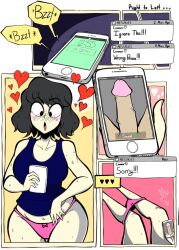 1girls accidental_circumstance big_ass big_breasts black_hair blush colored colored_background confinement confinement_(lord_bung) connor_cornwall d-class dick_pic english english_text female implied_male implied_masturbation legs_together open_mouth out_of_frame penis penis_awe phone pink_panties qwertysoda scp_foundation sending_nudes short_hair spread_legs steth_(confinement) sweat text_box texting thick_thighs wide_hips