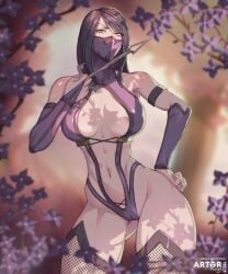 2d arttoru big_breasts cameltoe mask mileena mileena_(mk9) mortal_kombat mortal_kombat_(2011) sai_(weapon) thick_thighs wide_hips