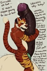 1boy 1male anthro balls ballsack body_fur brown_stripes cock_ring erection foreskin furry horns hugging_own_penis hugging_penis humanoid_penis hyper hyper_balls hyper_genitalia hyper_penis intact koorivlf magic_cock_ring male male_only muscle nipples orange_fur partially_retracted_foreskin pecs penis penis_growth penis_growth_(enlargement) penis_hug penis_jewelry precum precum_drip scrotum sidesack smooth_fur testicles uncut unwanted_growth veins veiny_penis white_countershading yellow_markings