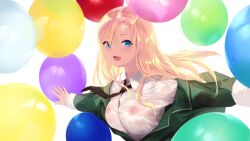 balloon blue_eyes boku_wa_tomodachi_ga_sukunai cait female long_hair looking_at_viewer nipples see-through_clothing sena_kashiwazaki solo solo_female wet_breasts wet_clothes