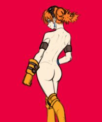 1girls aika_(skies_of_arcadia) ass back back_view blush edit flat_colors gloves goggles_on_head linkakami orange_hair sega sketch skies_of_arcadia smile solo_female twin_braids twintails