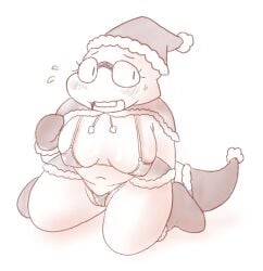 1girls 2d alphys aruput aruput_ut bra christmass chubby erect_nipples female female_only glasses humanoid lizard_girl lizard_humanoid panties solo tagme thong undertale undertale_(series) underwear