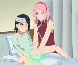 2girls after_vaginal bandages boruto:_naruto_next_generations female female_only healing implied_incest implied_yuri incest mother_and_child mother_and_daughter multiple_girls naruto naruto_(series) no_panties optimystic sakura_haruno sarada_uchiha yuri